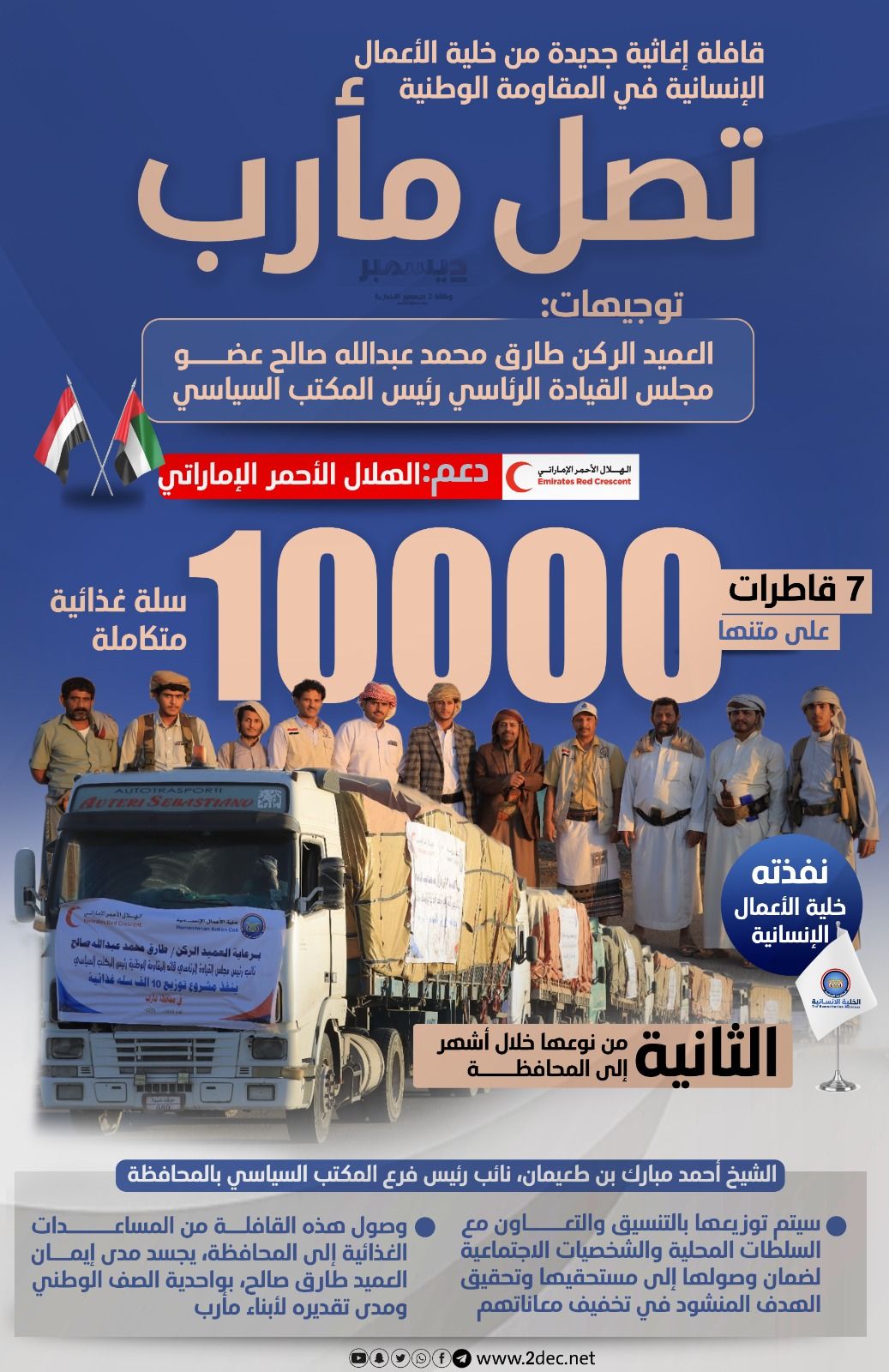 انفوجرافيك| مأرب تستقبل قافلة إغاثية جديدة من خلية الأعمال الإنسانية في المقاومة الوطنية